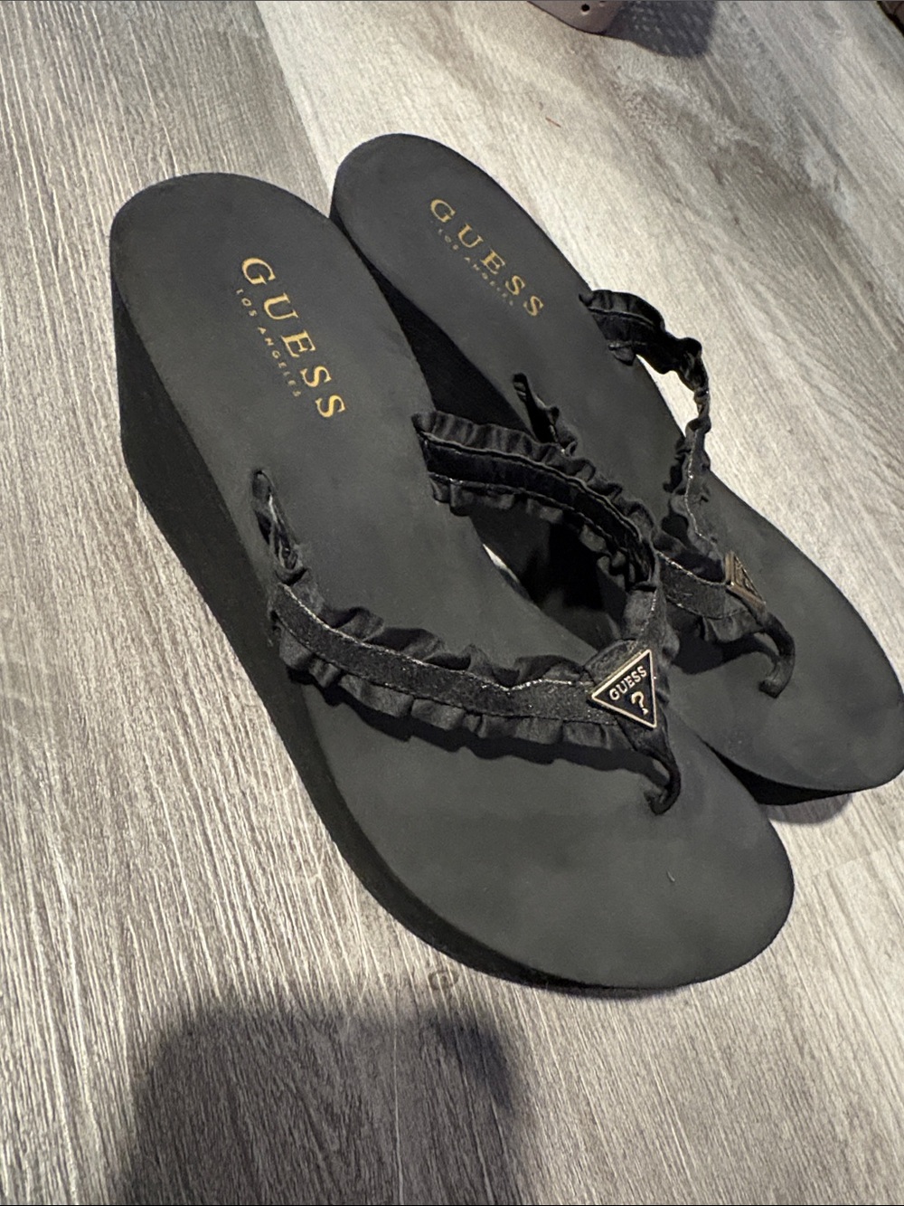 GUESS Black Wedge Heel Sandals